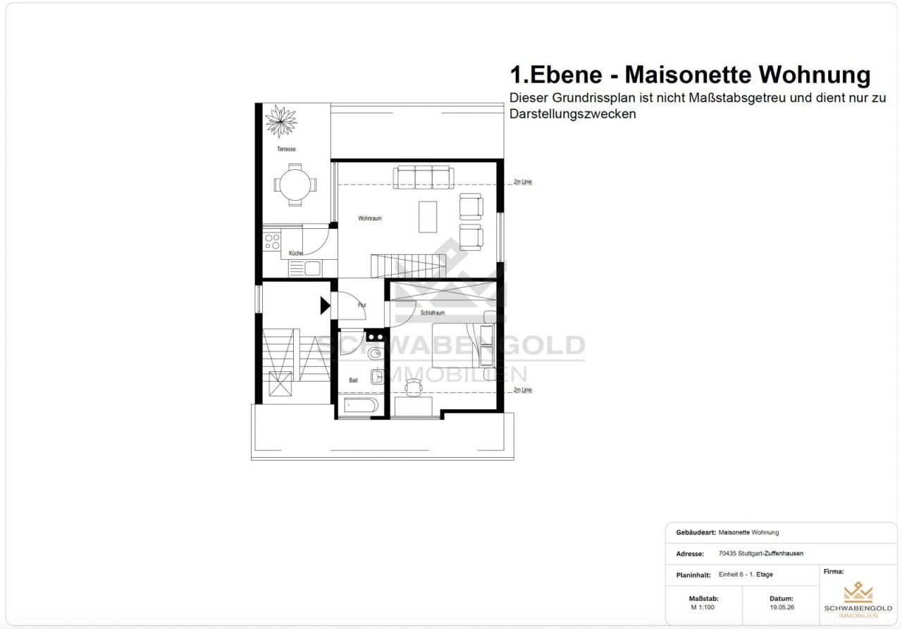 * Über den Dächern von Stuttgart-Zuffenhausen: Maisonette-Wohnung mit Terrasse, Grünblick &amp; TG * (003-035) — Ebene 1
