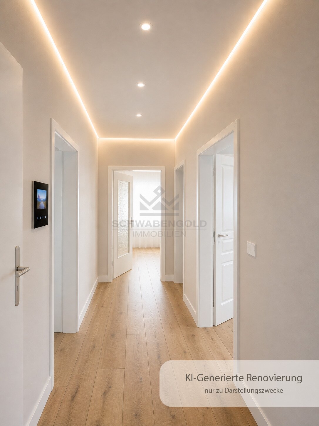 Architektonisches Juwel im Herzen von Illertissen – Verleihen Sie diesem außergewöhnlichen Dreifamilienhaus neuen Glanz (003-046) — EG Flur - Digital Renoviert zu Darstellungszwecke