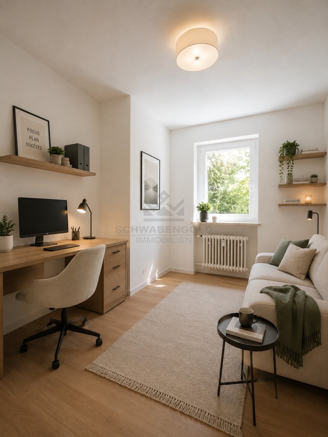 Fast wie ein eigenes Haus: 4,5 Zimmer mit Privatgarten, Garage &amp; frisch renoviert in Günzburg (003-047) — Büro  Gästezimmer mit KI möbeliert zu Darstellungszwecke